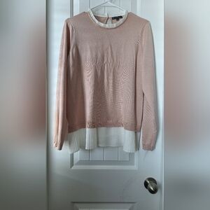 Adrianna Papell Pink and White Crew Neck Sweater